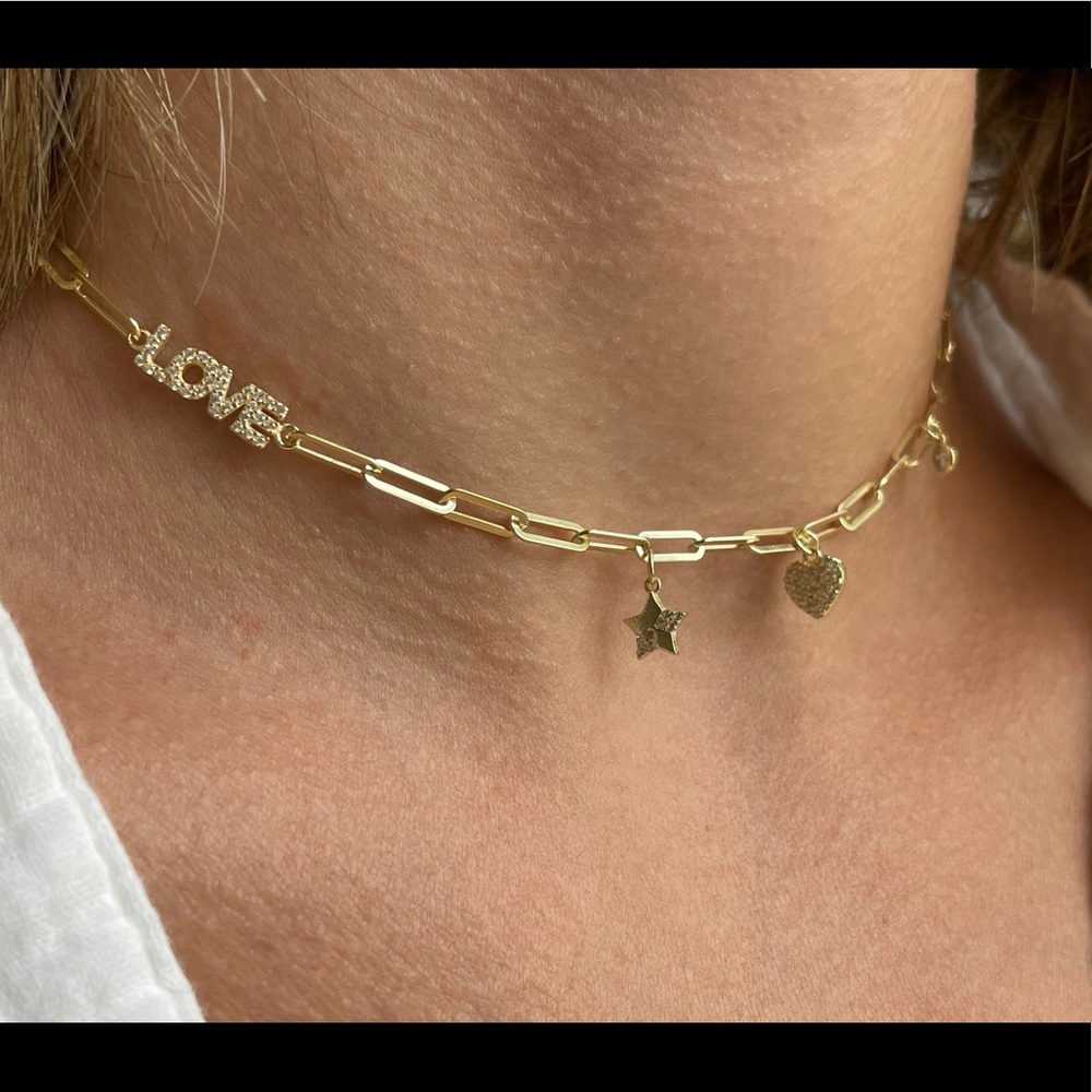 Gold paper clip chain necklace,charm necklace love necklace - Picture 5 of 7